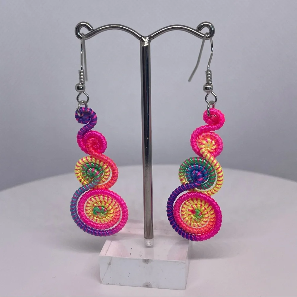 Multicolor retro spiral swirl drop earrings